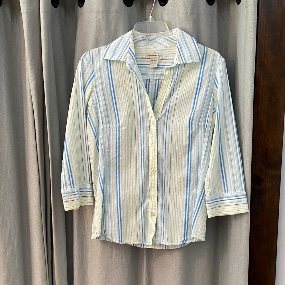 Banana Republic Striped Button Down Shirt - Blue, Yellow, White